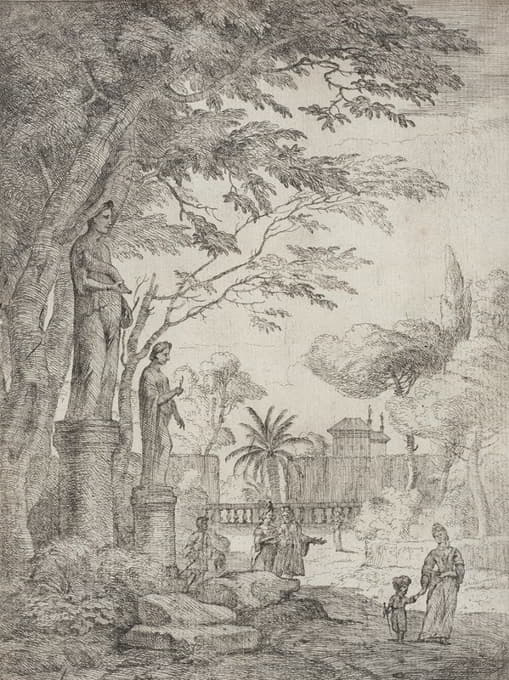 Jan Frans Van Bloemen - Garden Scene with Two Statues (Garden of the Villa Medici)