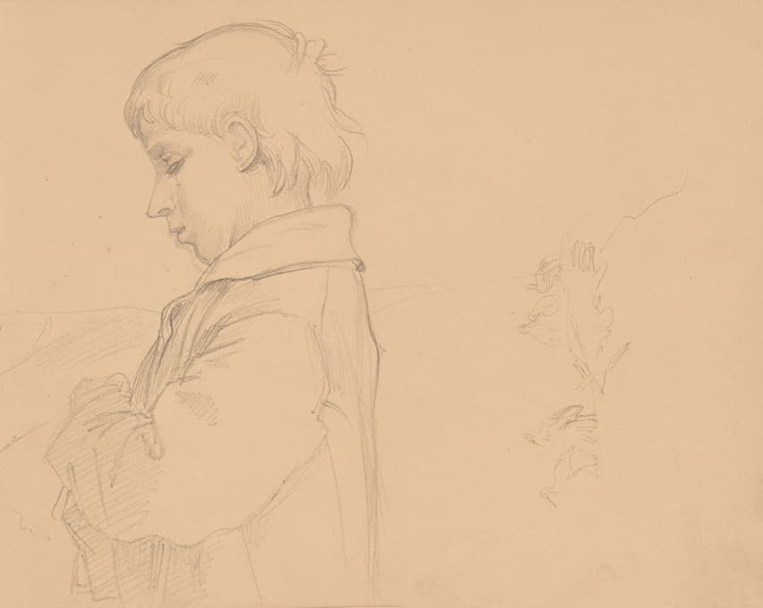 Józef Simmler - Half-length figure of a boy in profile to the left