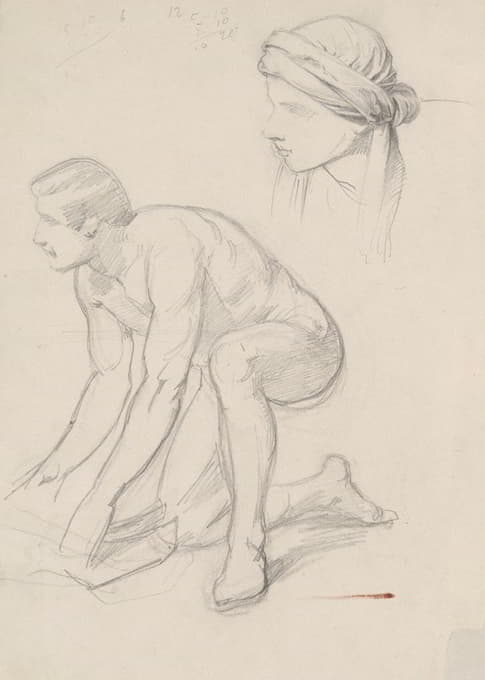 裸体素描和头戴头巾的研究——阿里马修（Arimathea）的约瑟夫（Joseph）在《安葬》（entombet）中的形象