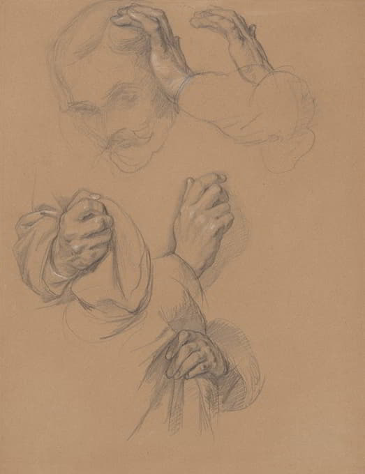 达勒维茨的格涅沃斯的头像素描和手的研究；《贾德维加女王的誓言》中贾吉奥手的研究