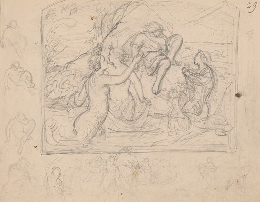 Józef Simmler - Sketch of the composition ‘Mermaids luring a young man’