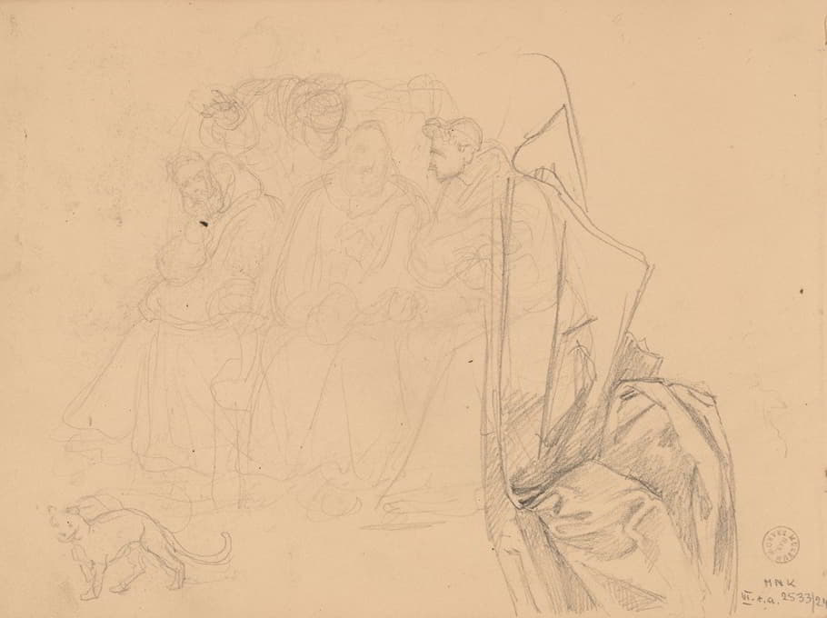 Józef Simmler - Sketch of three monks sitting side by side