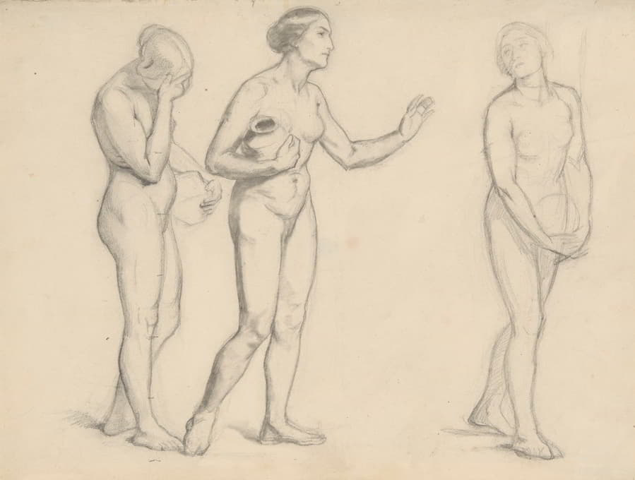 Józef Simmler - Study of female nudes to figures of three Marys for the painting ‘Three Marys’