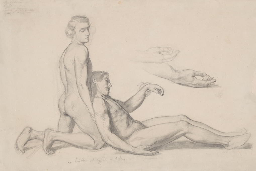 裸体男性到现场与尼哥底母支持基督的身体绘画'埋葬'的研究