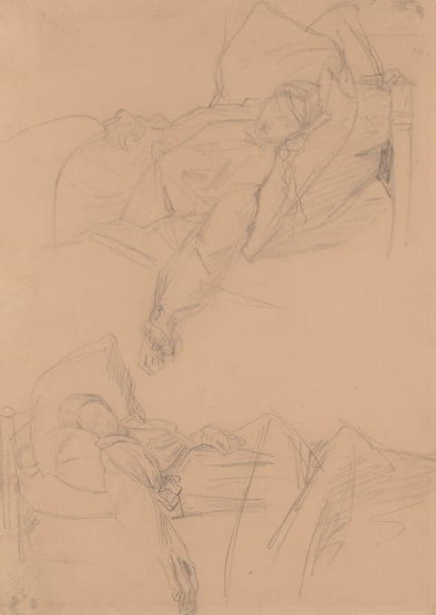 两幅芭芭拉躺在床上写生《芭芭拉·拉齐维之死》