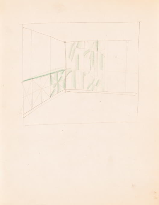 Winold Reiss - Interior design drawings for unidentified rooms. Sketch with green panels