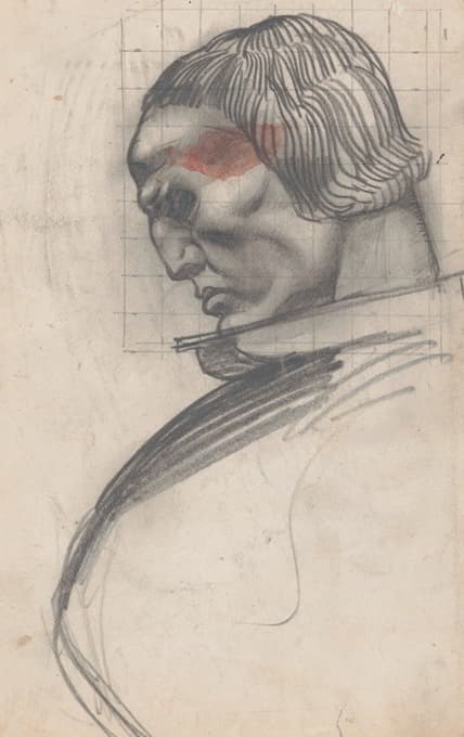 Winold Reiss - Sketches and drawings related to ‘Der Soldat in der deutschen Vergangenheit’, by George Liebe. Study of head of knight, profile