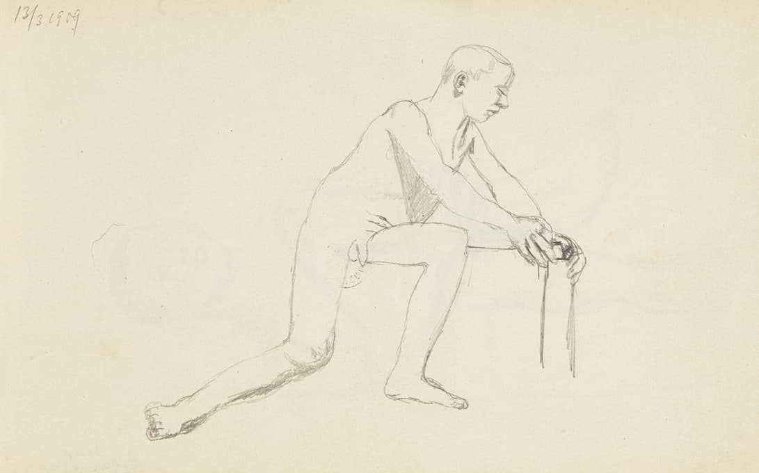 Adolf Sternschuss - akt klęczącego na jednym kolanie mężczyzny