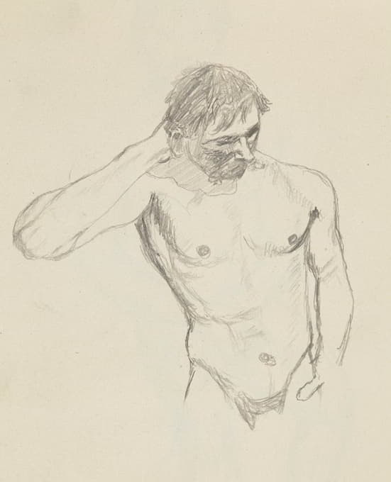 Adolf Sternschuss - półakt mężczyzny trzymającego rękę z tyłu głowy
