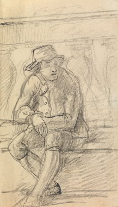 Benjamin Robert Haydon - Figure Study of a Young Man, with a Hat, Sitting Outside