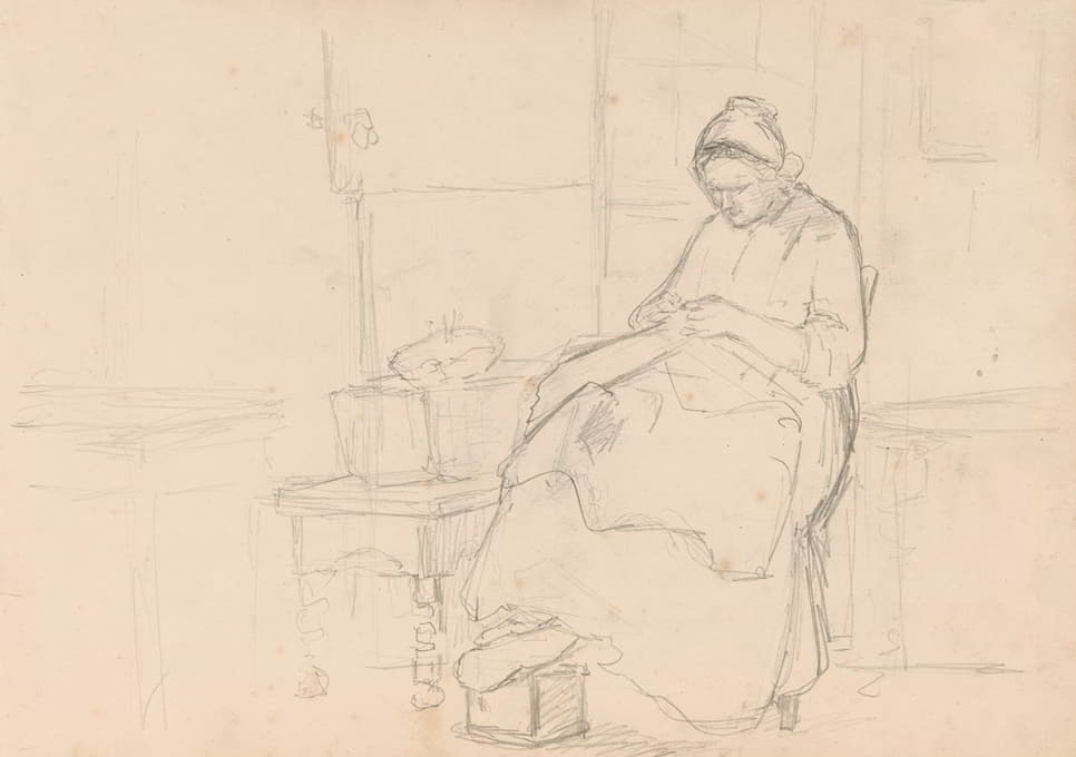 做缝纫工作的坐着的女人