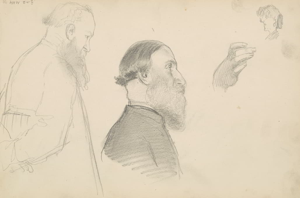 草图等。右侧面是留胡子的男人，右侧面是留胡子的男人，左侧面是女人的头