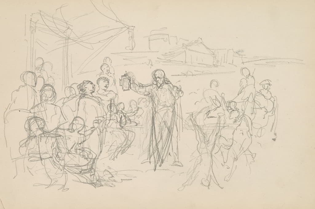 Henryk Siemiradzki - szkic rozbudowanej sceny wielopostaciowej z umieszczoną centralnie postacią Chrystusa