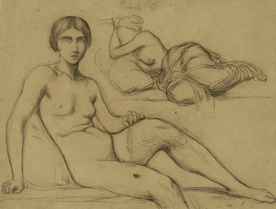 Jean-Achille Benouville - Femme nue assise et femme demie-nue couchée