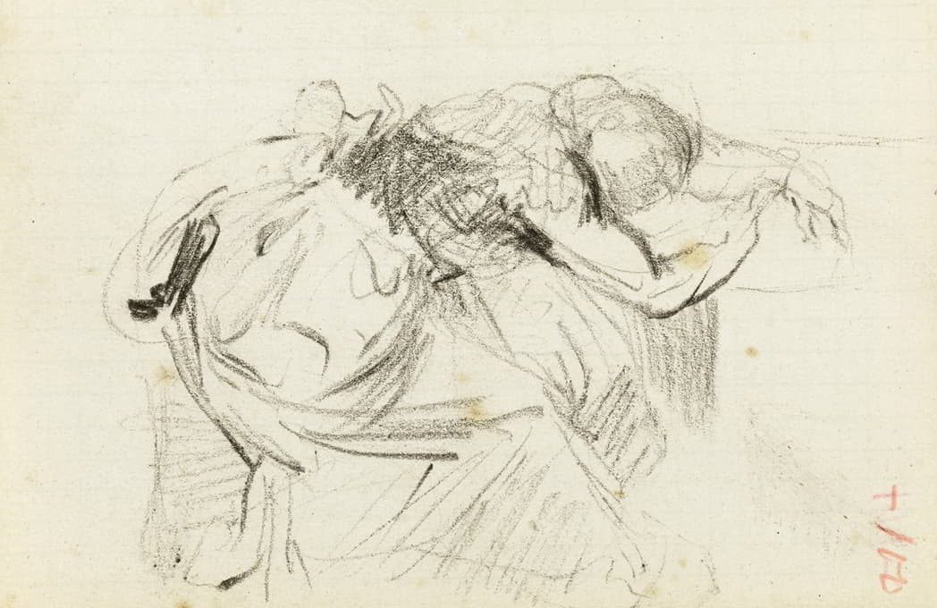 Jean-Baptiste Carpeaux - Etude de femme assise, l’avant du corps allongé sur une table, la tête dans les bras