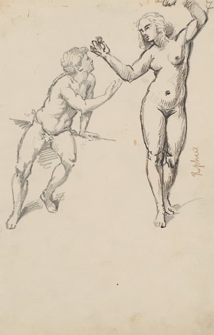 亚当和夏娃。根据梵蒂冈博物馆收藏的拉斐尔·桑蒂（Rafael Santi）的说法，从马赛克上绘画。