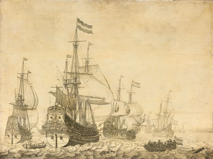 荷兰士兵的海景，包括“德伦特”和“弗雷德里克·亨利王子”