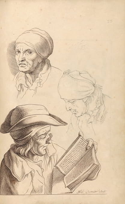 两个头的草图和一个正在读书的男人