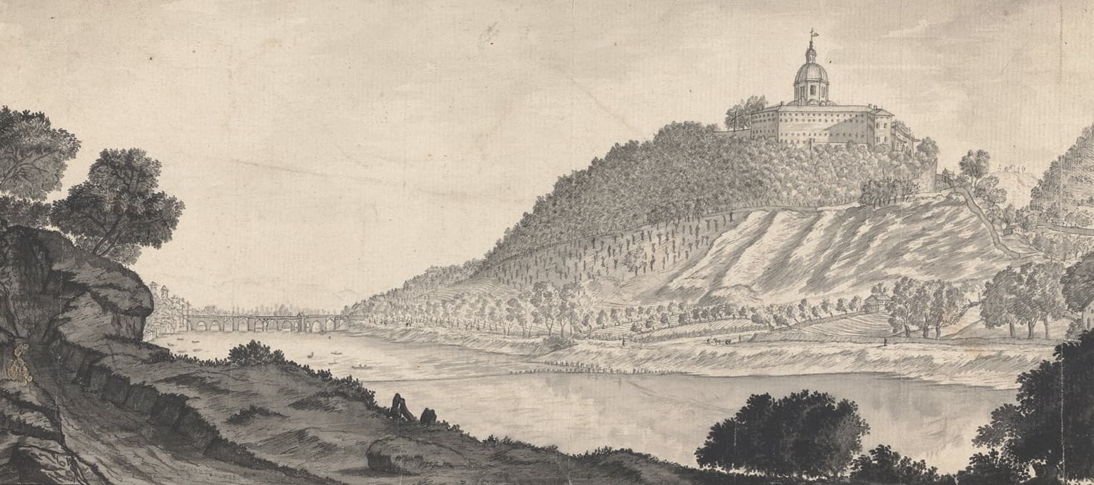 卡布奇尼山、波河和通往巴伦丁的桥的视图