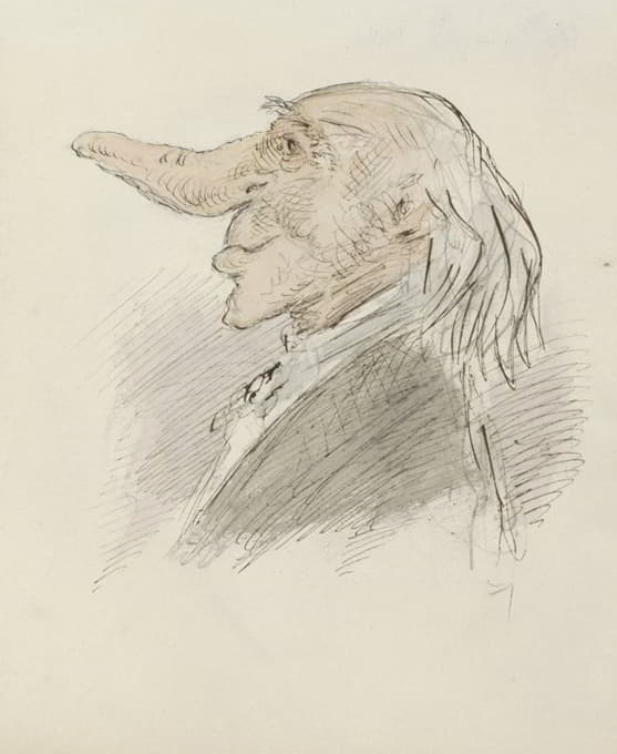 Alexander Ver Huell - Karikaturale kop van een oude man met een lange neus