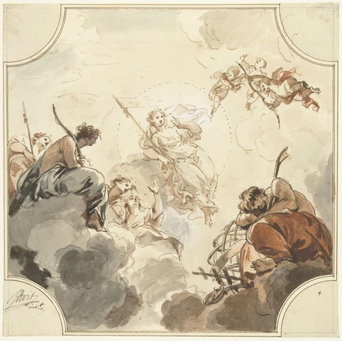 Jacob de Wit - Ontwerp voor een plafondschildering met Diana en Endymion