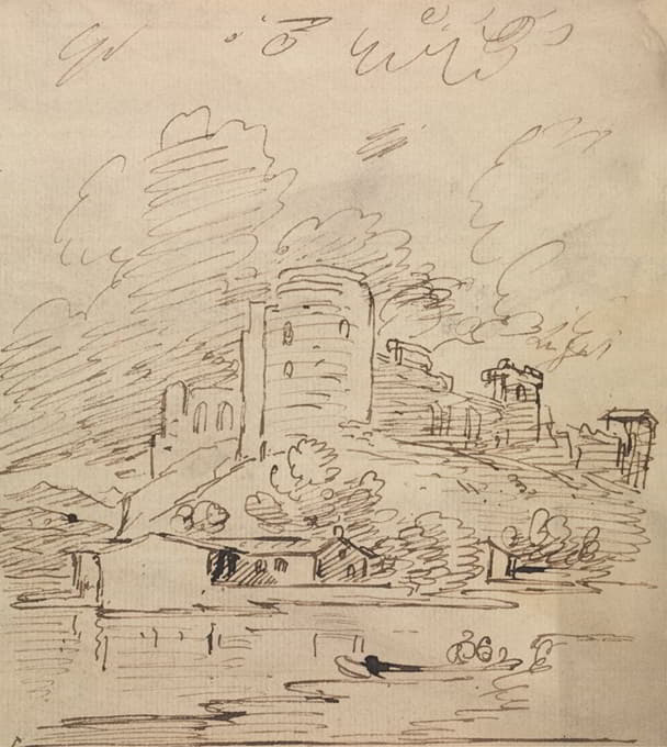 Joseph Farington - Castle with a Round Tower Above a River