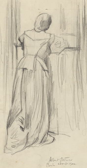 F.l.女性肖像，背对观众，在窗口