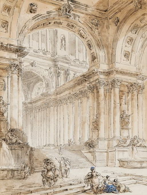 Hubert Robert - Architectural Composition With Portico