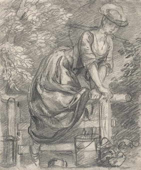 Thomas Gainsborough - A Milkmaid Climbing a Stile