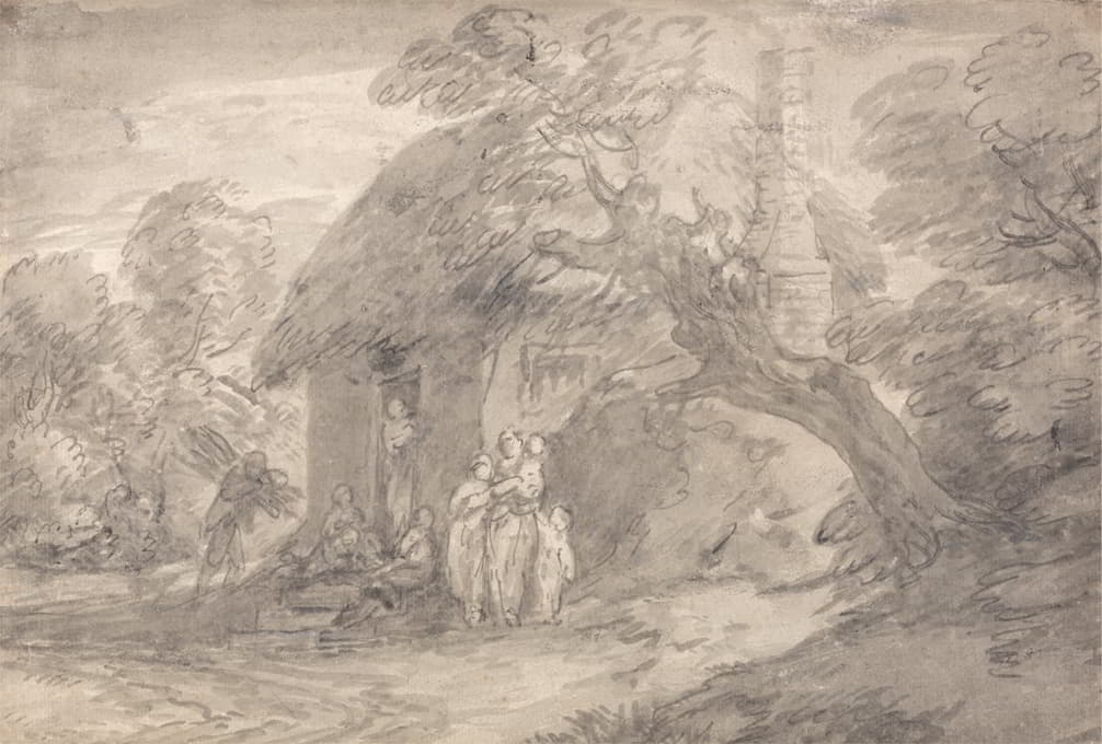 Thomas Gainsborough - Wooded Landscape with Figures outside a Cottage Door