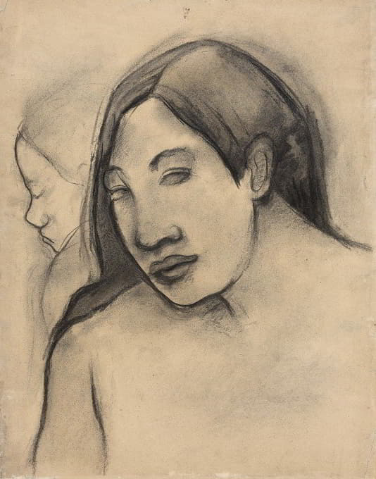 塔希提岛妇女的头部，正面和侧面视图