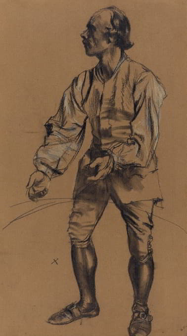 理查德·门泽尔穿着十八世纪的服装摆姿势