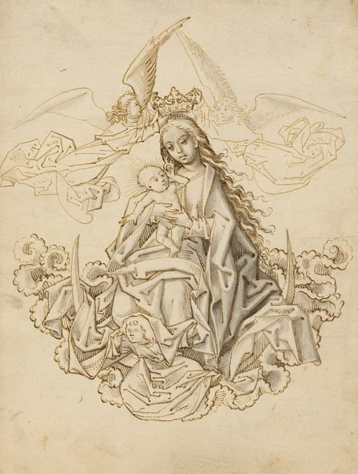 月牙儿上的玛丽，由两位天使加冕
