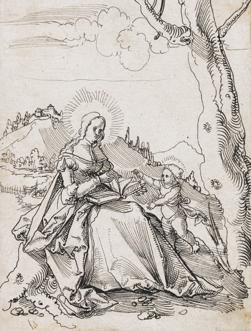 玛丽带着孩子在乡下
