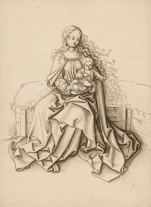 玛丽和孩子坐在草坪长凳上