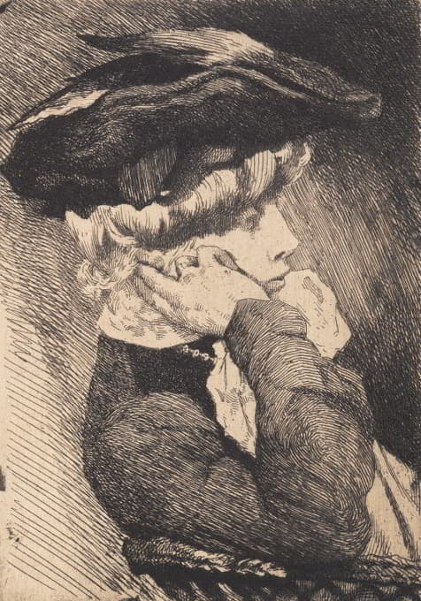 胸部图像：一位戴着帽子的年轻女士坐着，轮廓鲜明