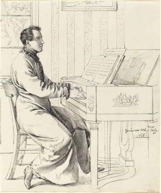 这位艺术家的姐夫路德维希·哈森普卢古准备弹钢琴