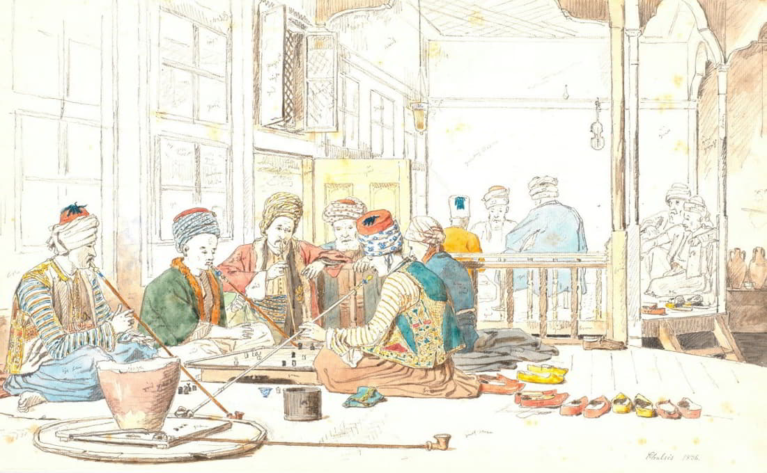 Martinus Rørbye - Tyrkere ved brætspil i café i Chalkis