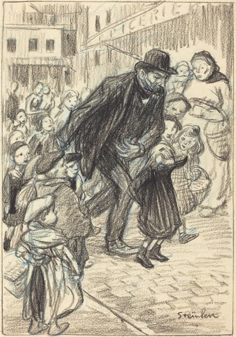 Théophile Alexandre Steinlen - A Man on a City Street, Surrounded by Children (Un Père)