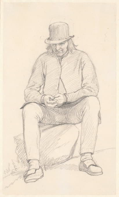Wilhelm Marstrand - Gammel svensk bonde, siddende på en sten