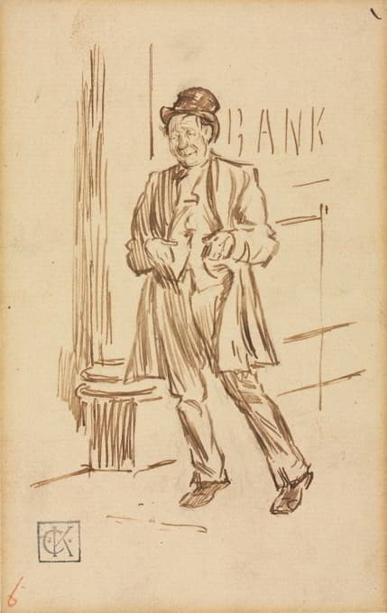 Charles Samuel Keene - Study of a Drunken Man Passing a Bank
