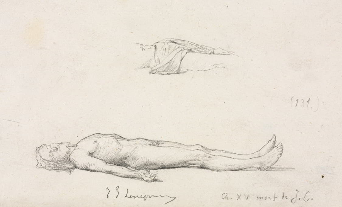 Jules-Eugène Lenepveu - Sketch of the Dead Christ, and Detail Sketch of Loincloth