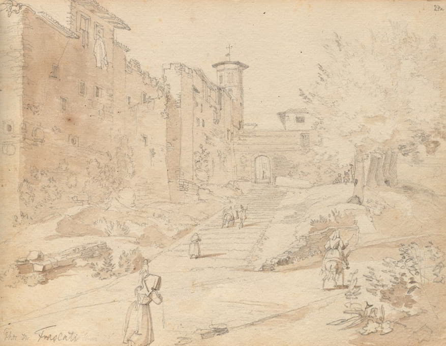 Franz Johann Heinrich Nadorp - Album with Views of Rome and Surroundings, Landscape Studies, page 27a: “Frascati”