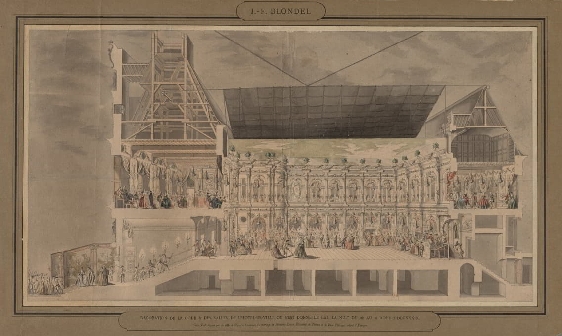 Jacques-François Blondel - Cross Section of the Hôtel de Ville Seen in Perspective Showing the Decoration and Illumination of the Courtyard and Rooms Created on the Occasion of the Ball Given the Night of August 30 and 31, 1739