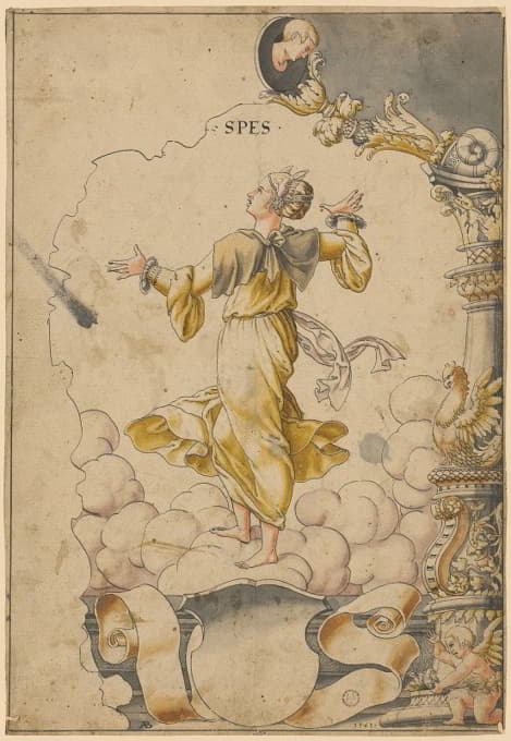 Abraham Bickhart - Scheibenriss mit Spes, unten leeres Wappen