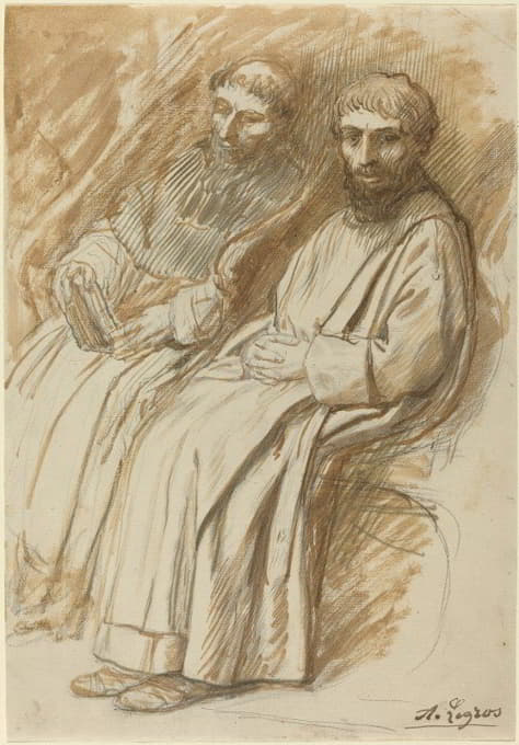 Alphonse Legros - Two Monks Seated in a Church