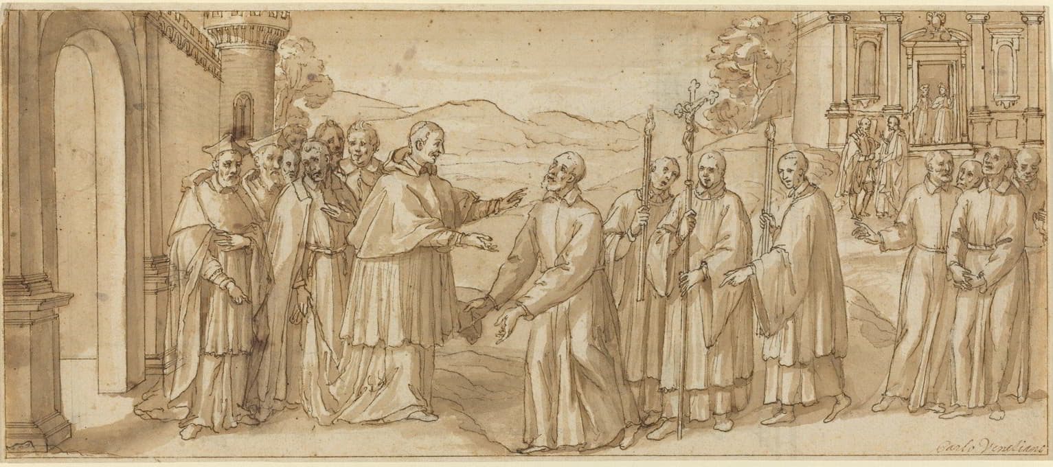 Italian 17th Century - The Meeting of San Carlo Borromeo and San Filippo Neri