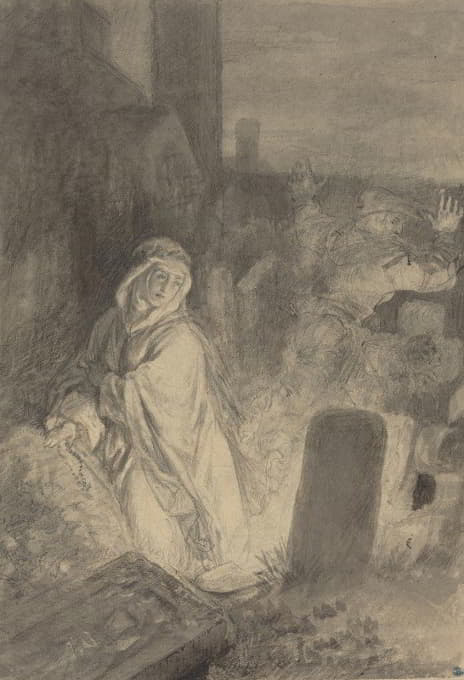 Joseph Fay - A Man Fleeing from a Nun Praying in a Cemetery