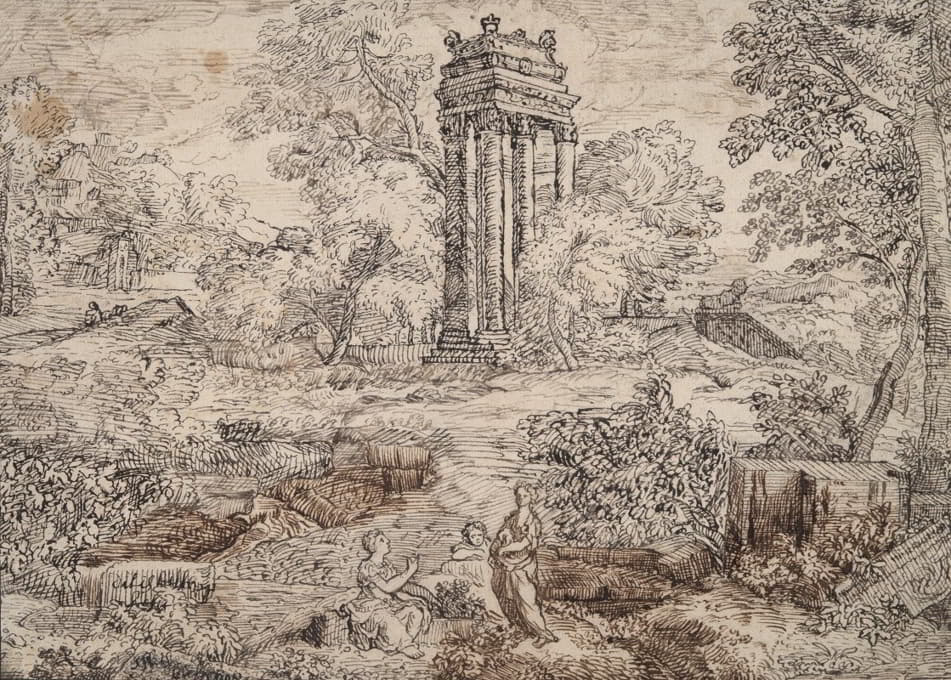 Cornelis Bisschop - Classical Landscape with Figures