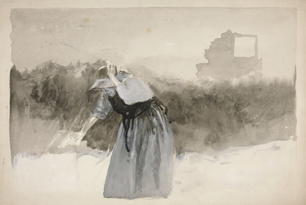 Edwin Austin Abbey - Study of a woman in bonnet, leaning over